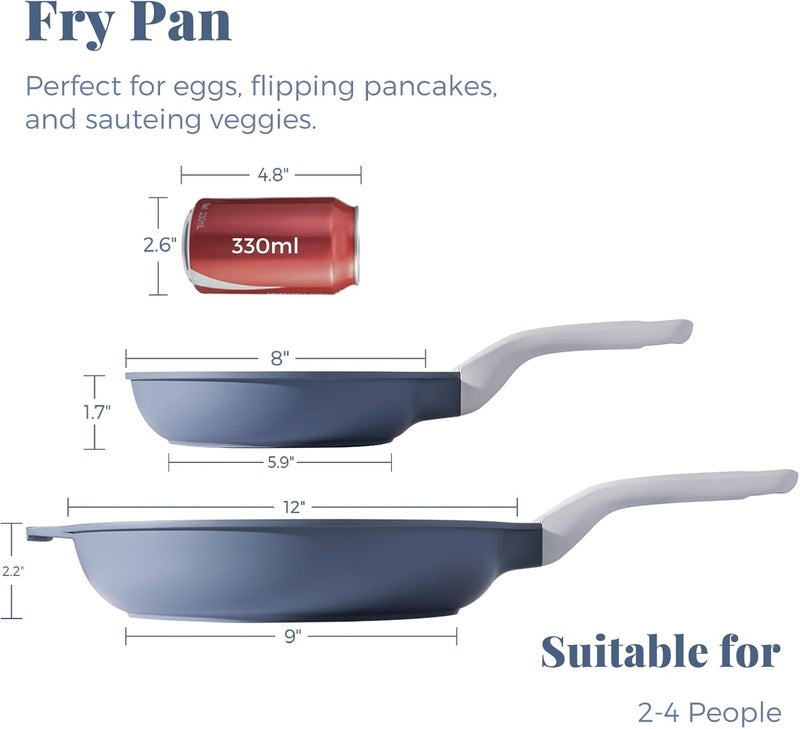 PRICUSIS Nonstick Ceramic Frying Pan Skillet, 10+12 Inch Induction Compatible with Stay Cool Handle, Healthy PTFE PFAS & PFOA Free Omelet Pan, Dishwasher Safe (Blueberry Gray) - Image 2